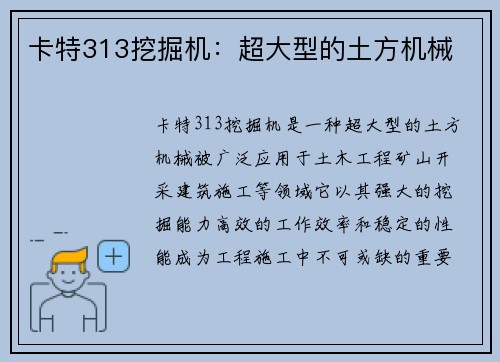 卡特313挖掘机：超大型的土方机械