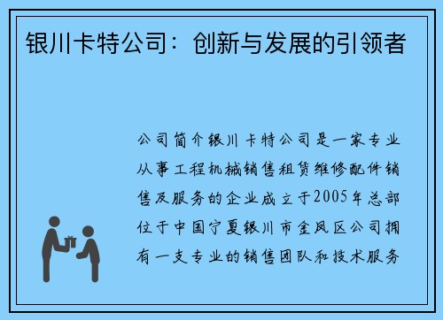 银川卡特公司：创新与发展的引领者