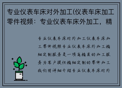 专业仪表车床对外加工(仪表车床加工零件视频：专业仪表车床外加工，精细定制服务)