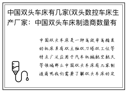 中国双头车床有几家(双头数控车床生产厂家：中国双头车床制造商数量有多少？)