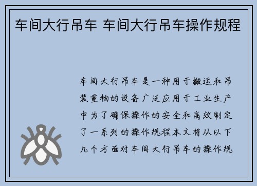 车间大行吊车 车间大行吊车操作规程